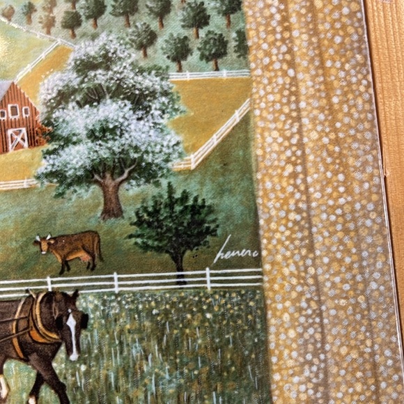 Vintage 1982 Lowell Herrero Farm Life Cottage Core Ceramic Tile and Wood Trivet - Picture 4 of 7